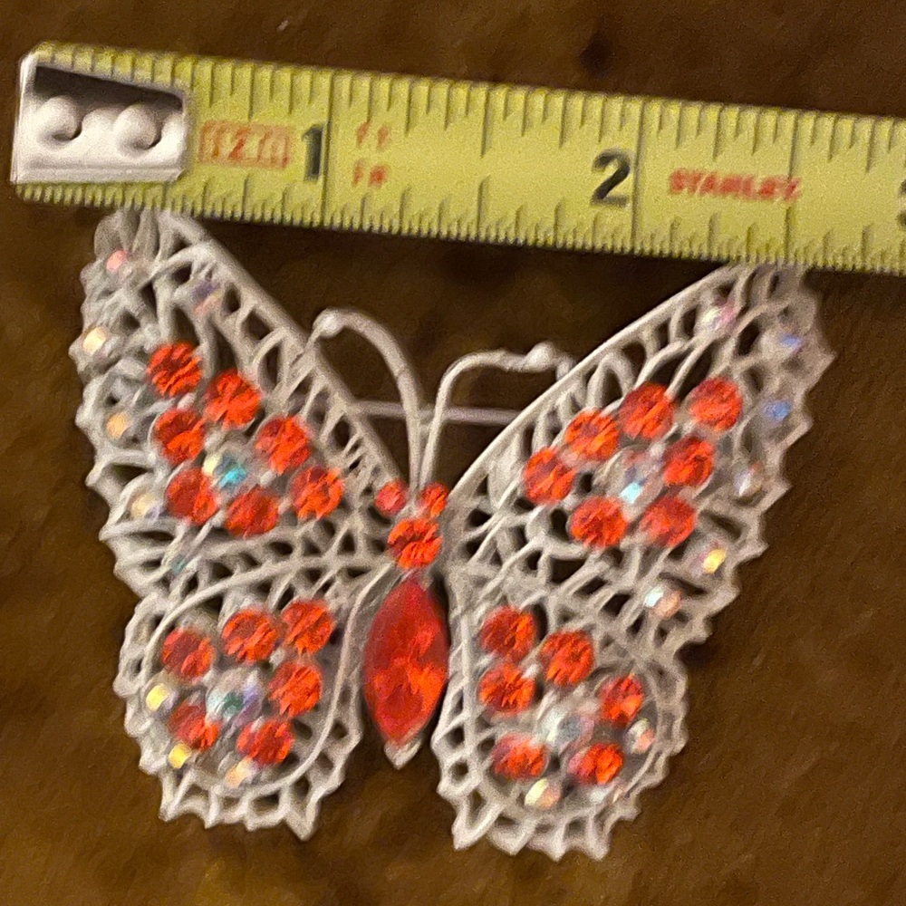 Vintage orange & AB Gem Butterfly Brooch - Picture 5 of 5